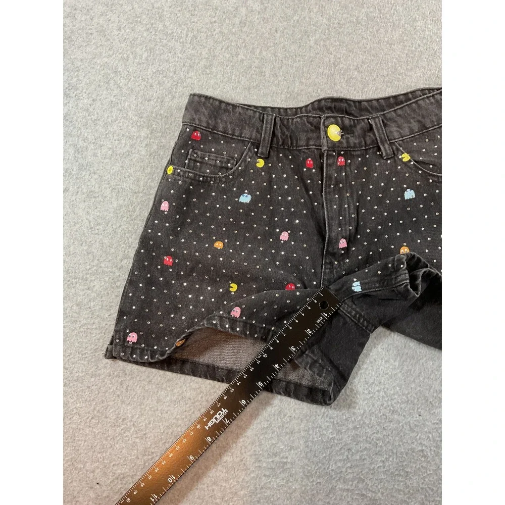 Justice Pac-Man Girls Black Denim Mini Mom Shorts Rhinestone Size 16 NWT 1365